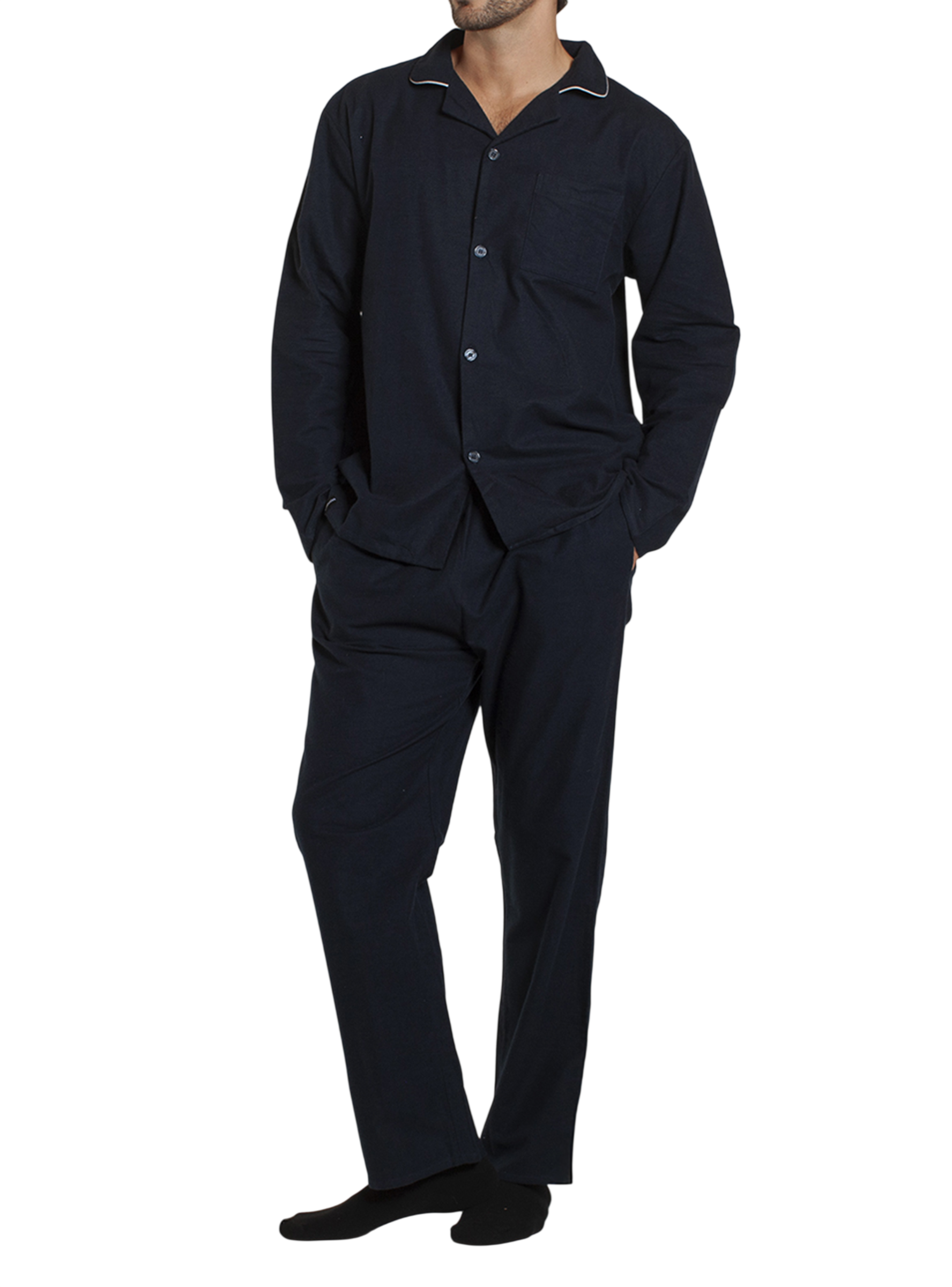 Pijama Franela Manga Larga Pantalón Liso Hombre Monarch-0