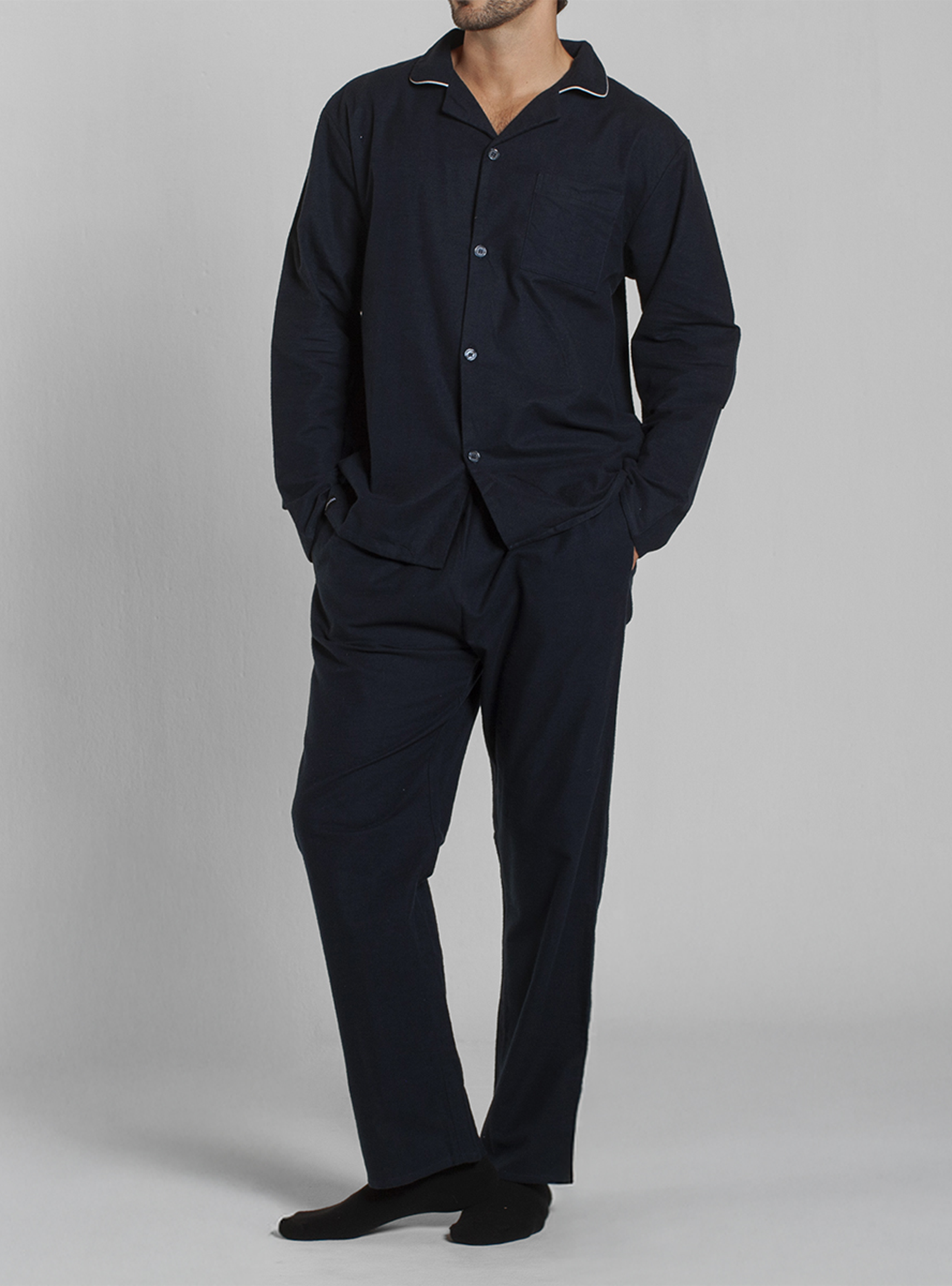 Pijama Franela Manga Larga Pantalón Liso Hombre Monarch-1