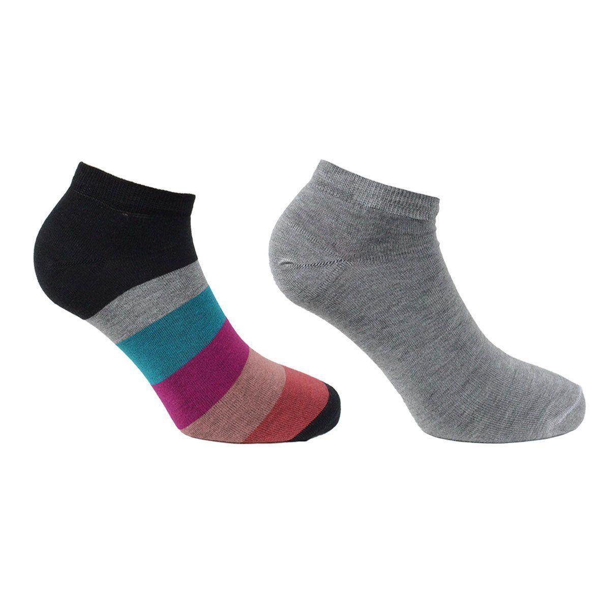 2 Pares Calcetín Bamboo Franjas Negro-0