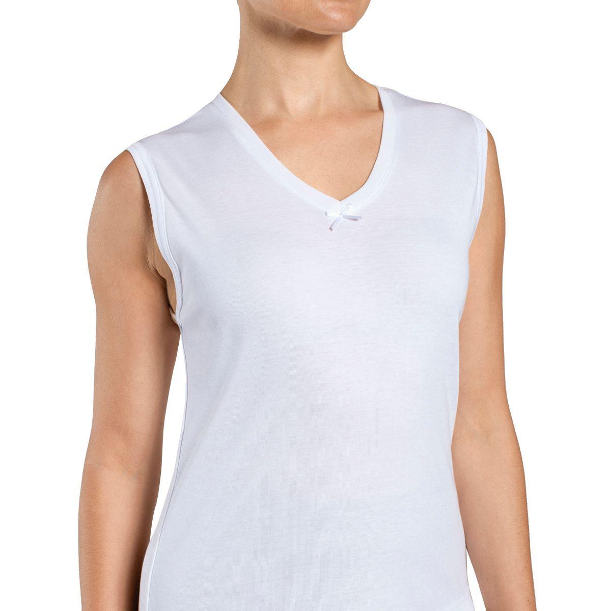 Camiseta Algodón Cuello V Sin Mangas Blanco Monarch-0