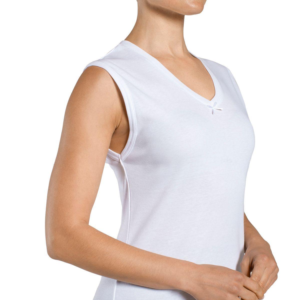 Camiseta Algodón Cuello V Sin Mangas Blanco Monarch-1