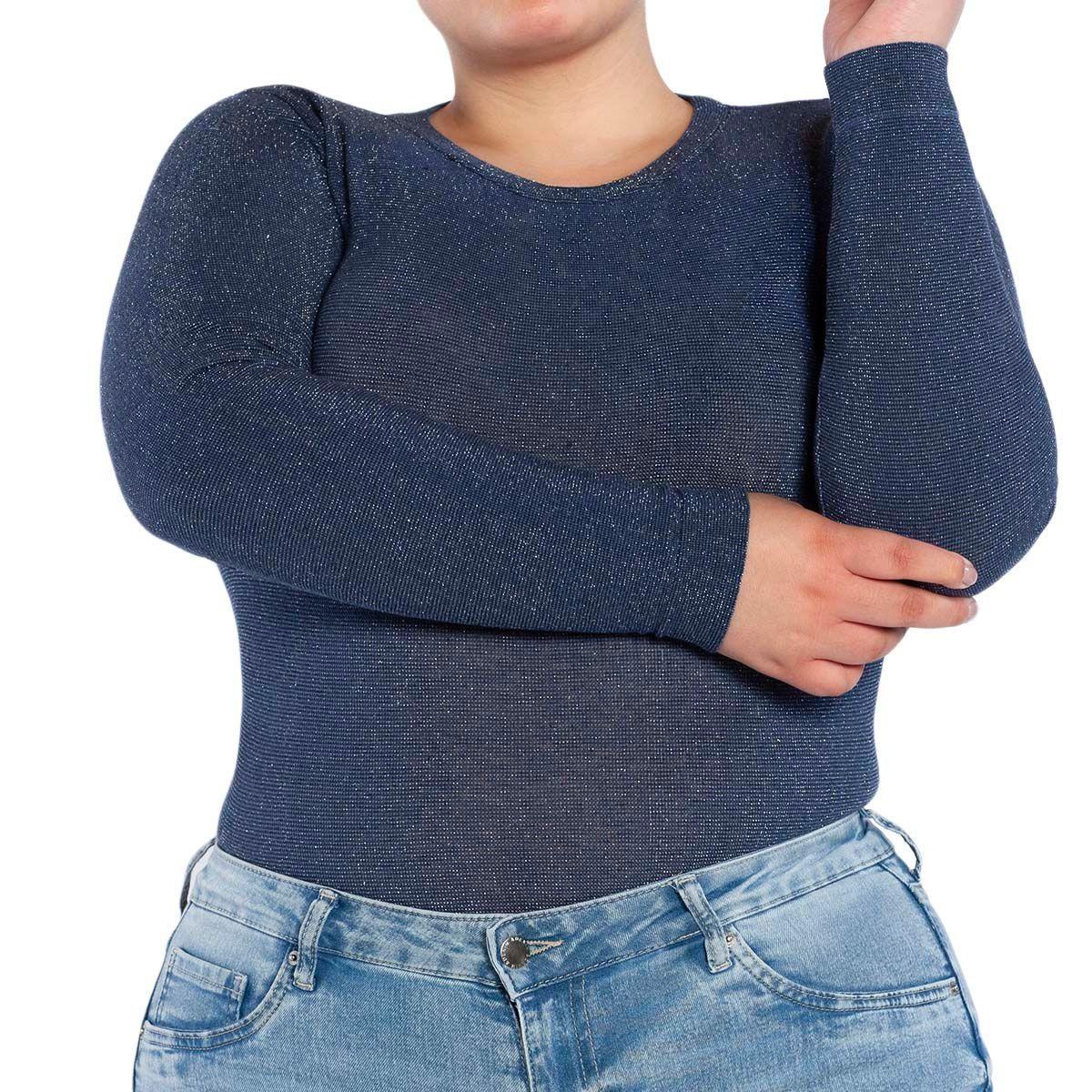 Polera Lurex Escote Polo Azul Lasst-3