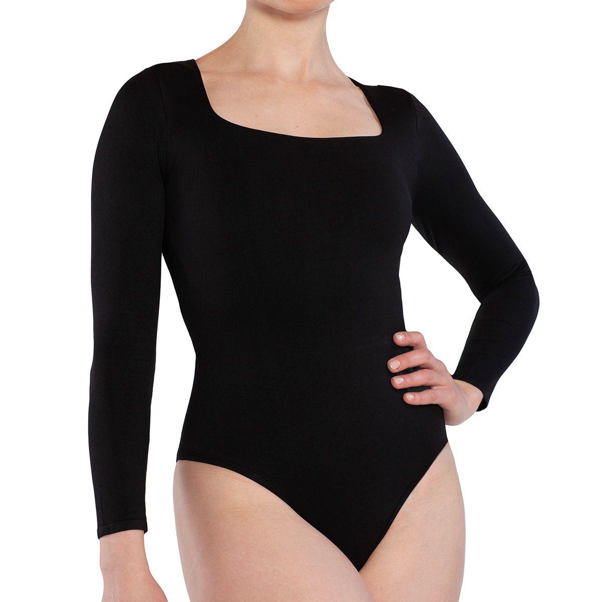Body Manga Larga Escote Cuadrado Negro-0