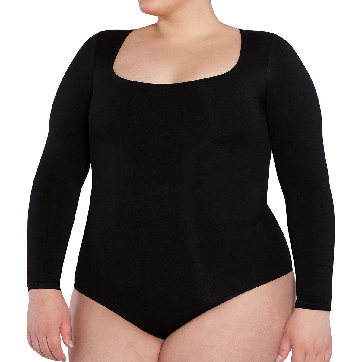 Body Manga Larga Escote Cuadrado Negro-2
