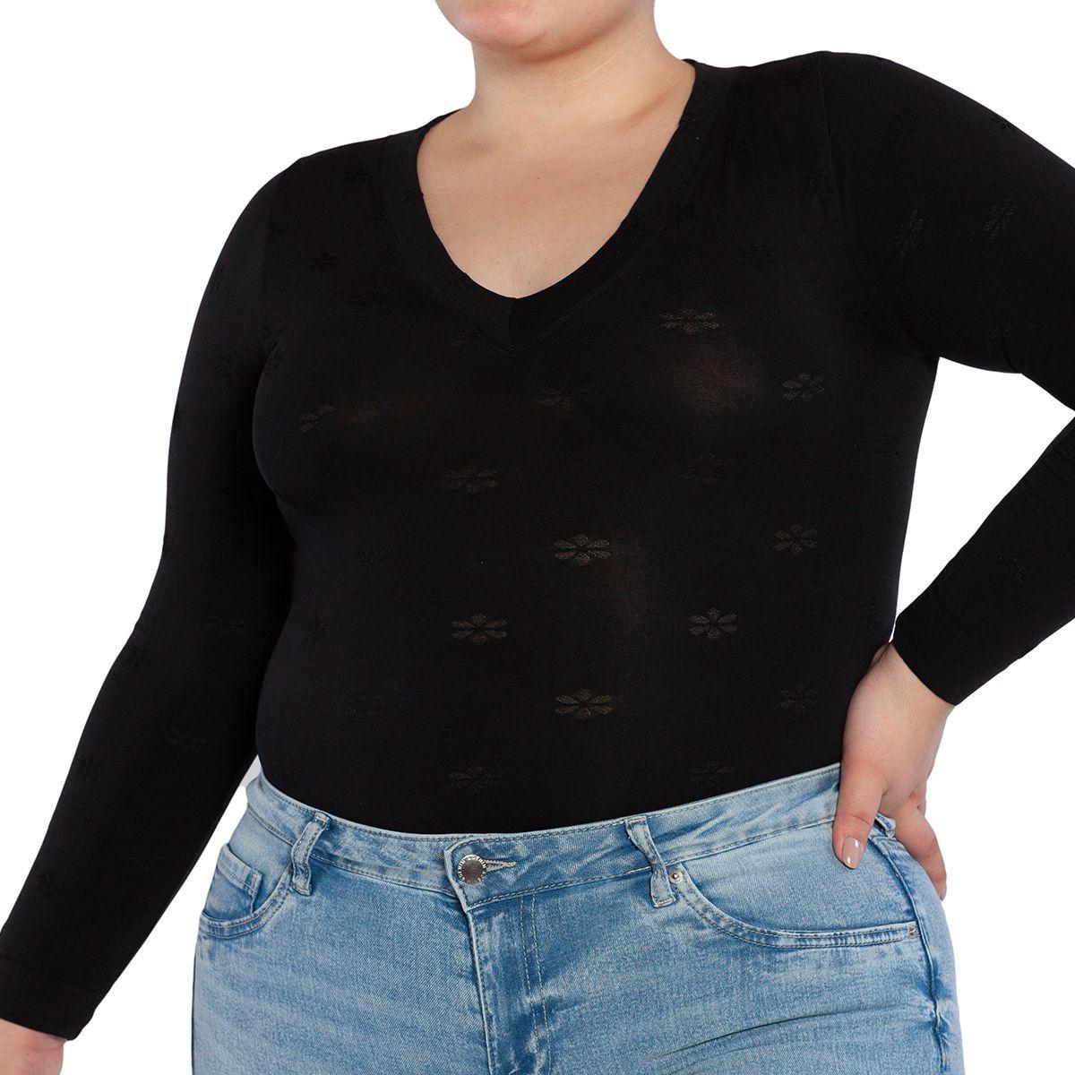 Polera Diseño Escote V Negro Lasst-3