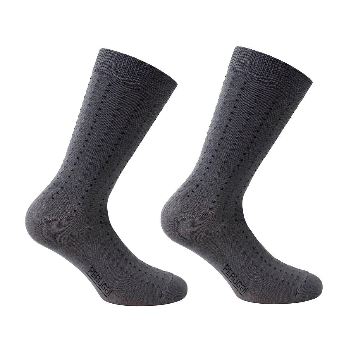 2 Pares Calcetín Hilo Puntos Largo Americano Plomo-0