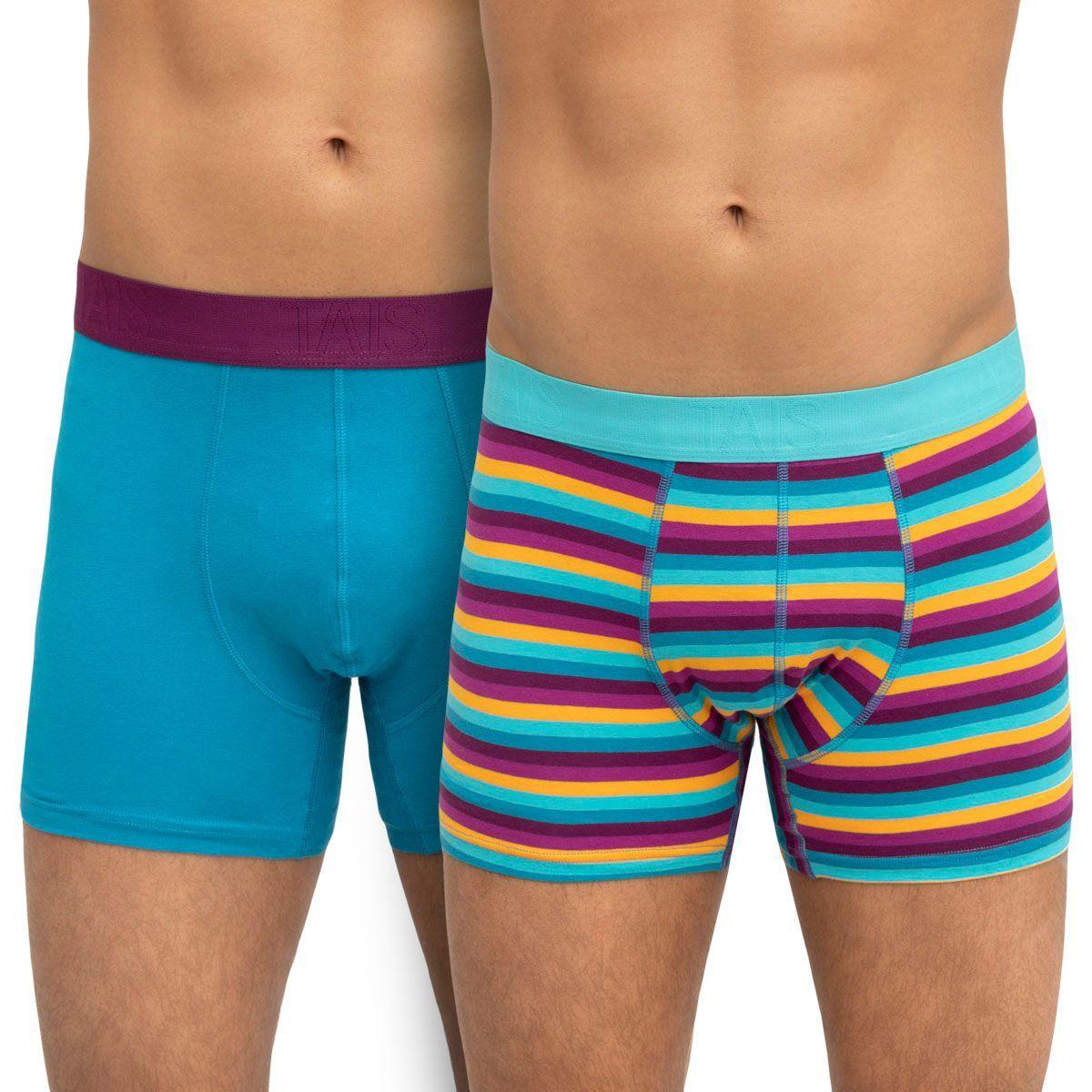 Bóxer Elast A La Vista Hombre Full Tejido Cotton Spandex Rayas Turquesa/Liso Petroleo-0