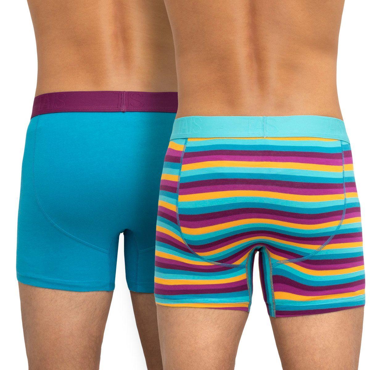Bóxer Elast A La Vista Hombre Full Tejido Cotton Spandex Rayas Turquesa/Liso Petroleo-1