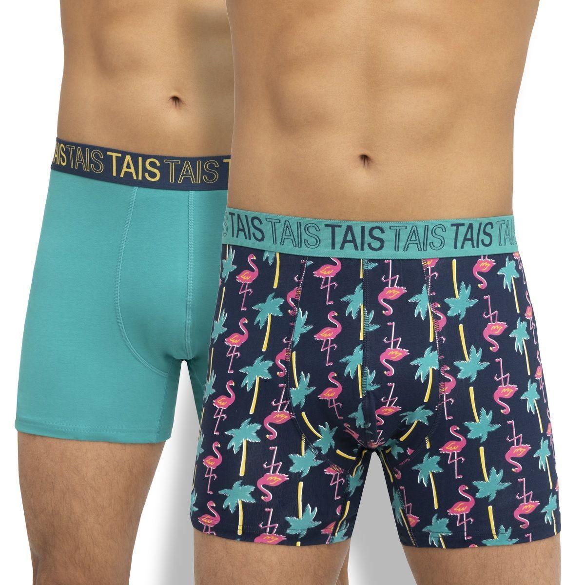 Pack Bóxer Cotton Spandex Palmeras Azul Marino/Liso Verde-0