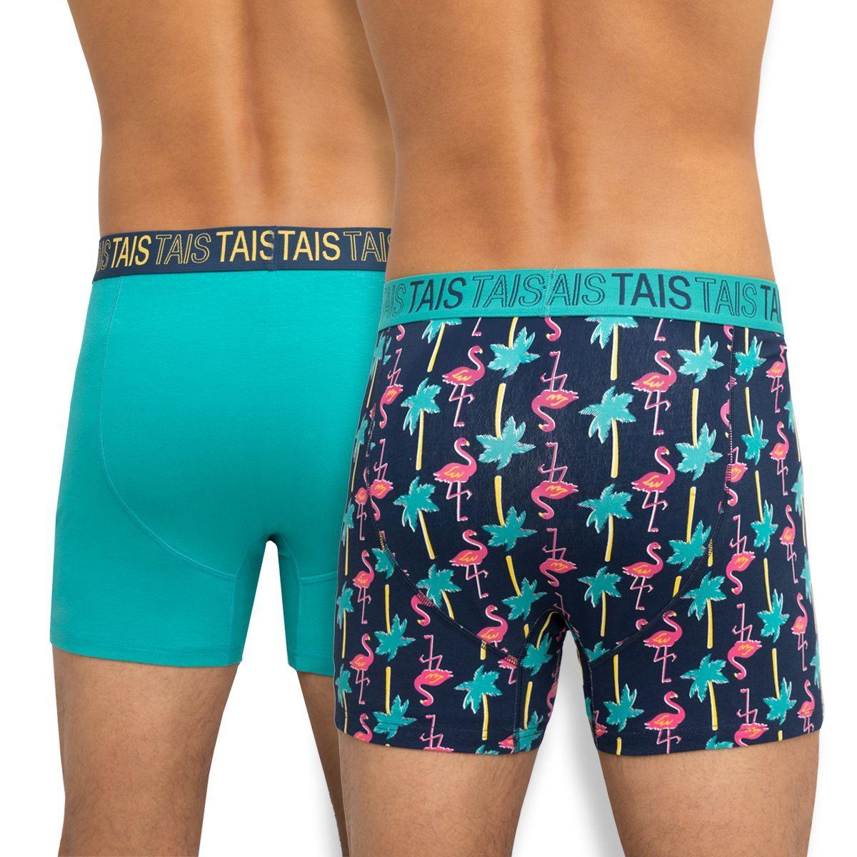 Pack Bóxer Cotton Spandex Palmeras Azul Marino/Liso Verde-1