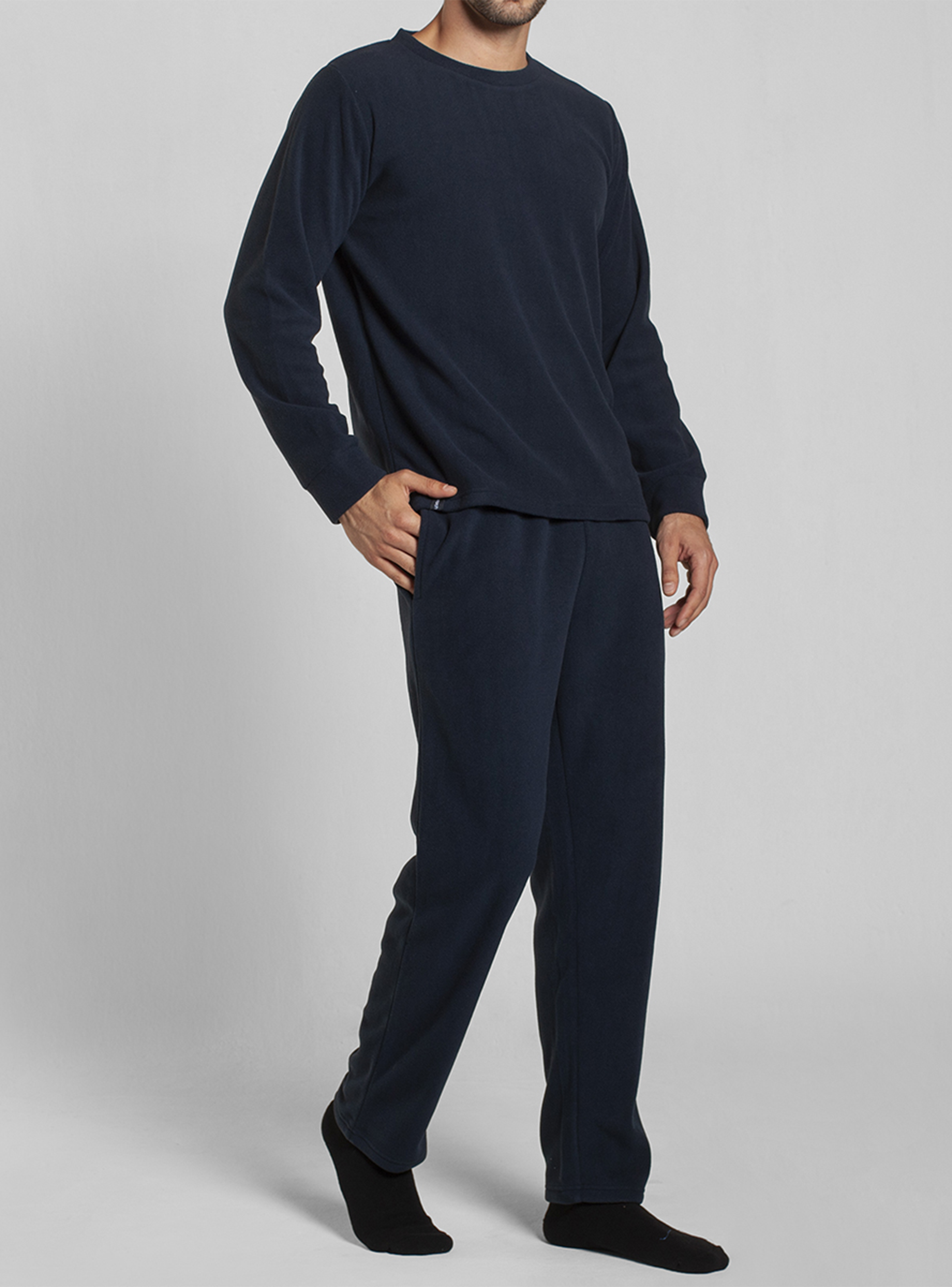 Pijama Polar Manga Larga Pantalón Liso Hombre Monarch-1