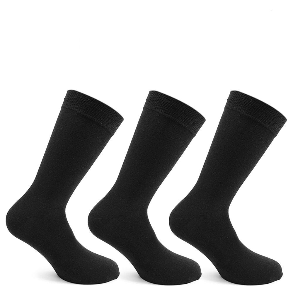 3 Pares Calcetines Algodón Largo Americano Liso Negro-0