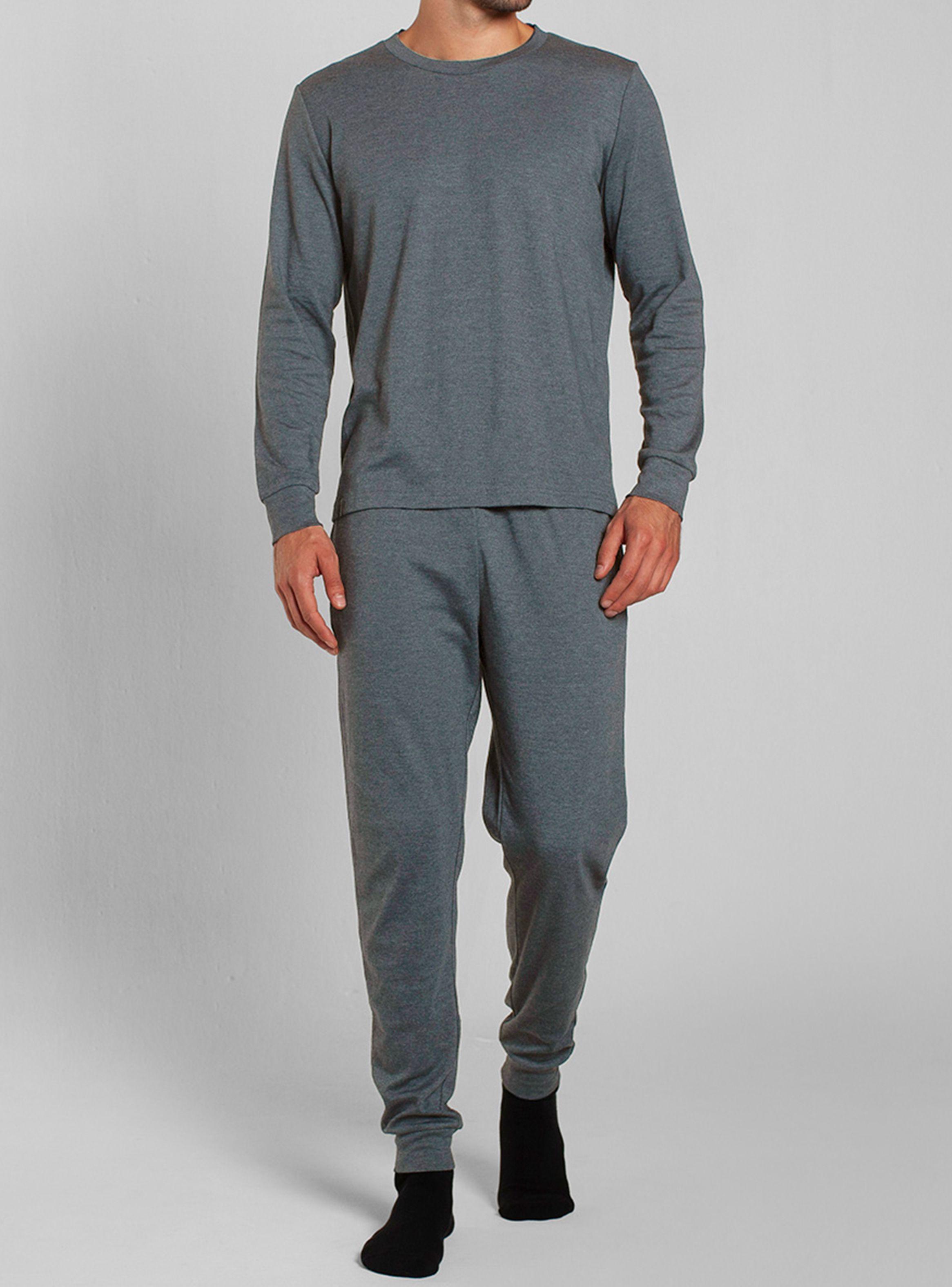 Pijama Algodón Manga Larga Pantalón Liso Hombre Monarch-1