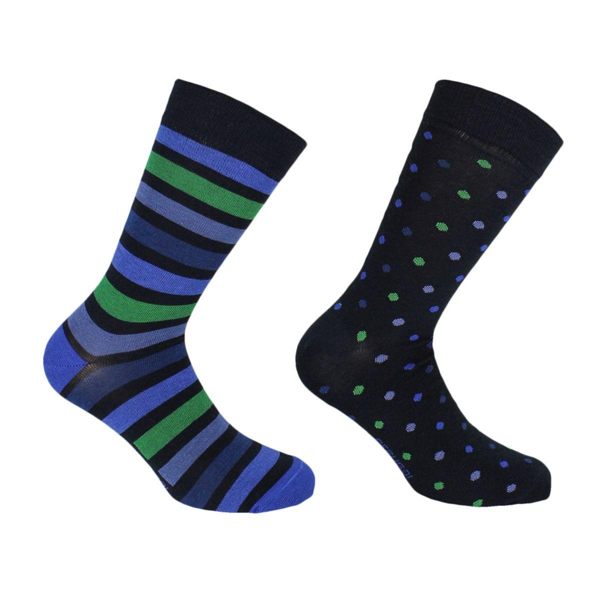 Calcetín Bi-Pack Bamboo Franjas Azul Peruggi-0