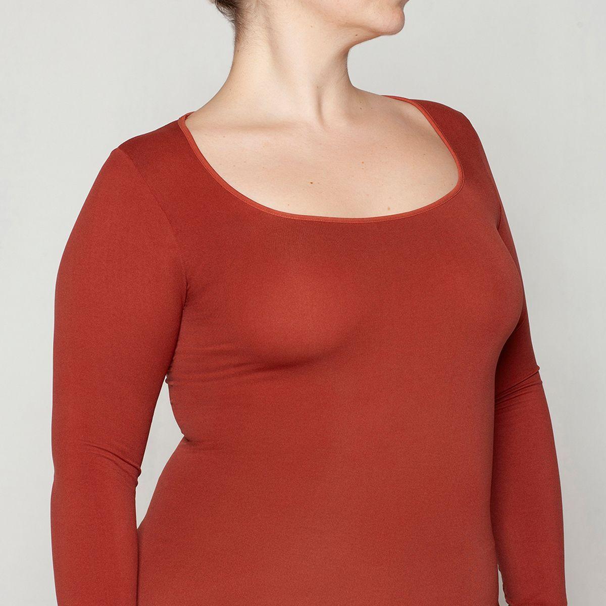 Polera Manga Larga Escote Cuadrado Terracota Monarch-4