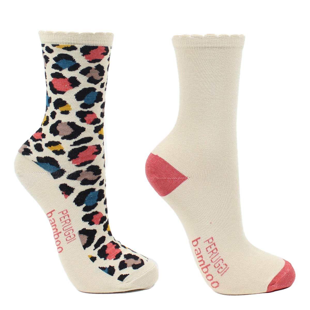 2 Pares Calcetín Bamboo Animal Print Largo 3/4 Crudo-0