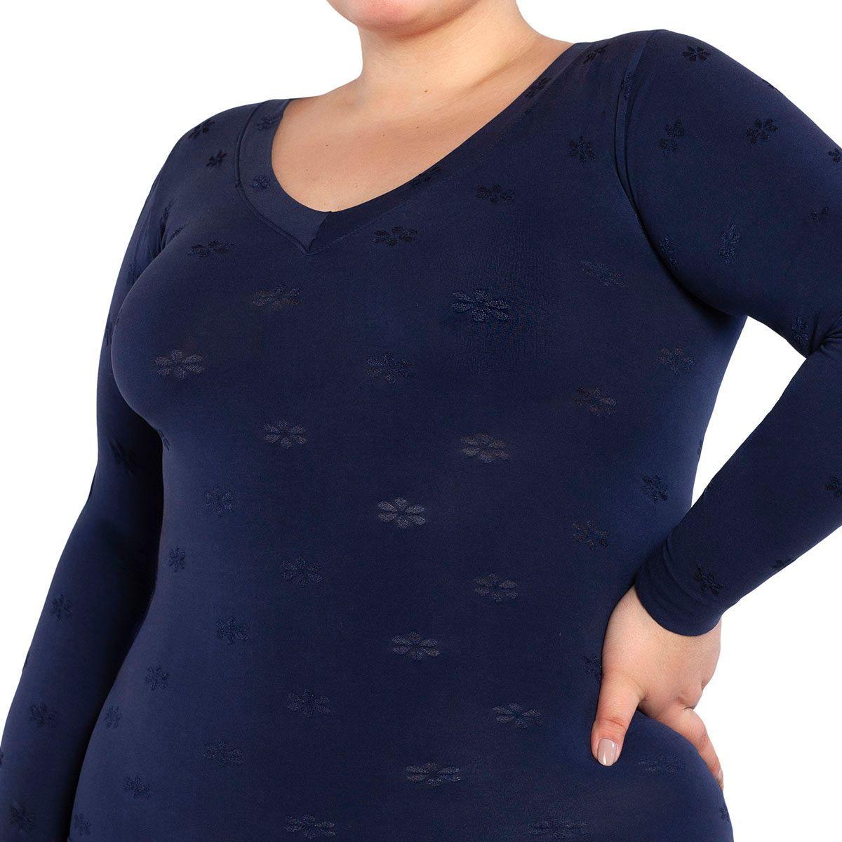Polera Diseño Escote V Azul Lasst-0