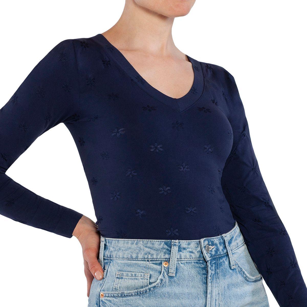 Polera Diseño Escote V Azul Lasst-2