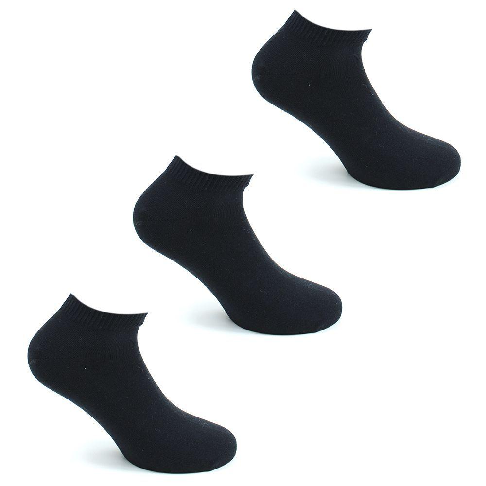 3 Pares Calcetines Algodón Liso Corto Negro-0