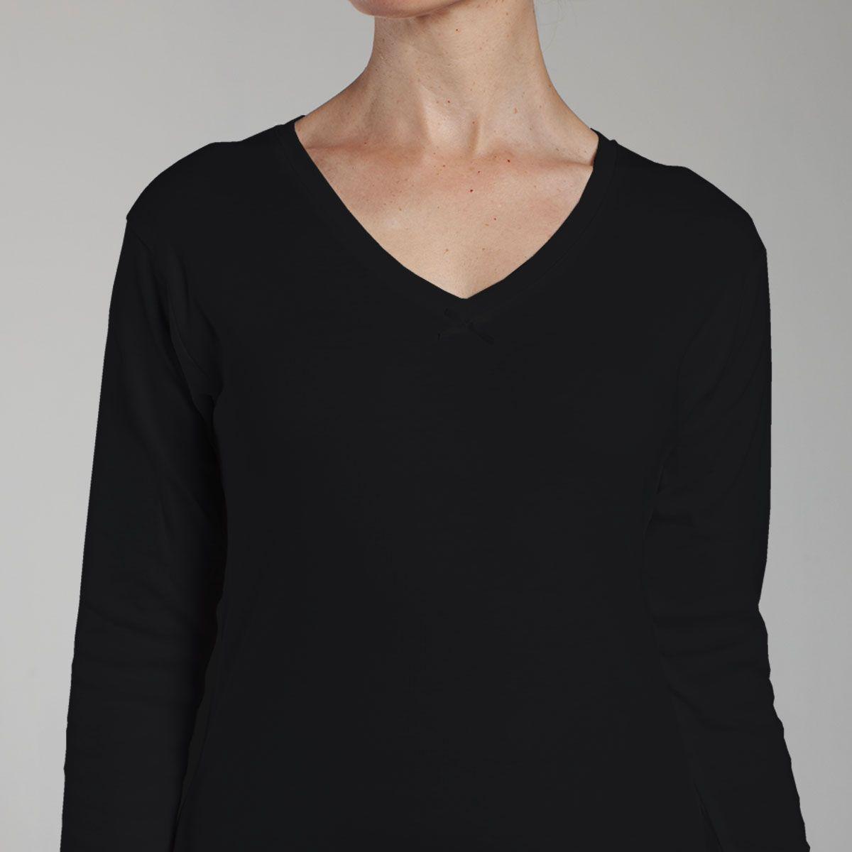 Camiseta Cuello V Manga Larga Negro Monarch-1