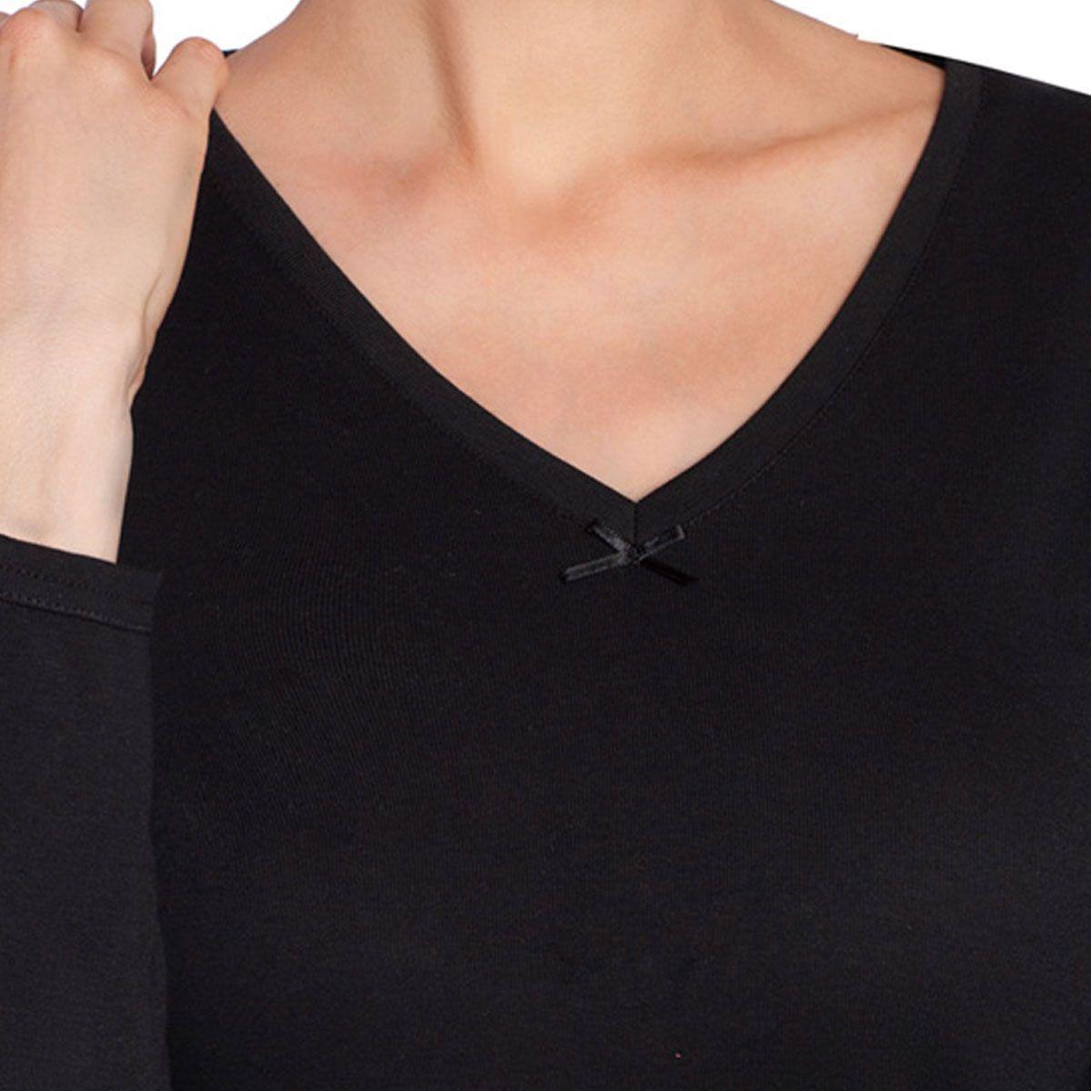 Camiseta Cuello V Manga Larga Negro Monarch-2