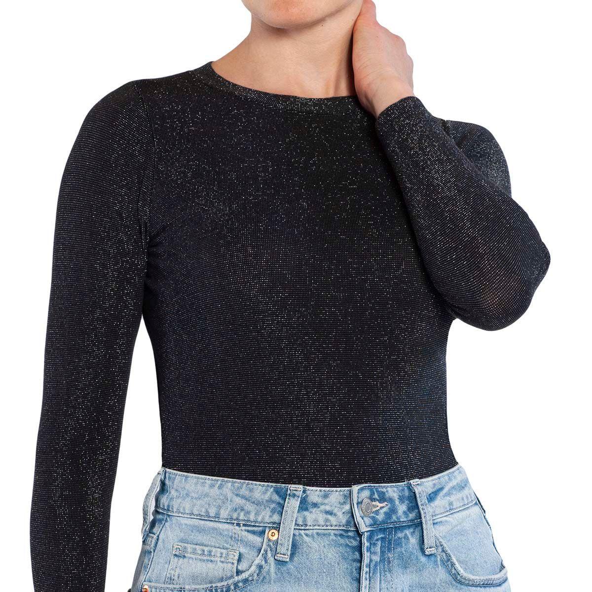 Polera Lurex Escote Polo Negro Lasst-3