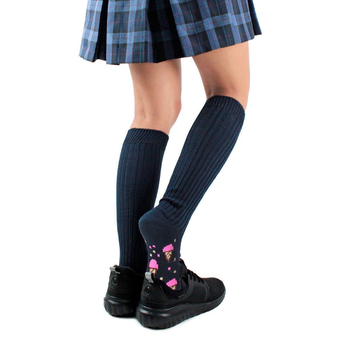 Calceta Algodón Diseño Bi-Pack Escolar Azul Monarch-0