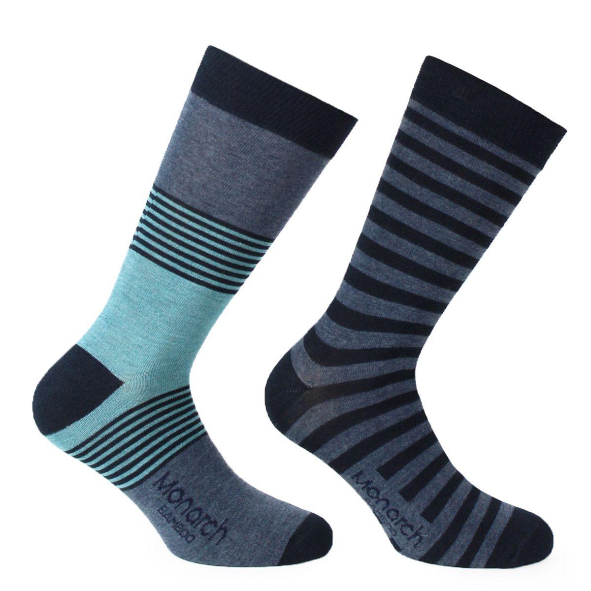2 Pares Calcetines Bamboo Largo Americano Rayas Azul-0