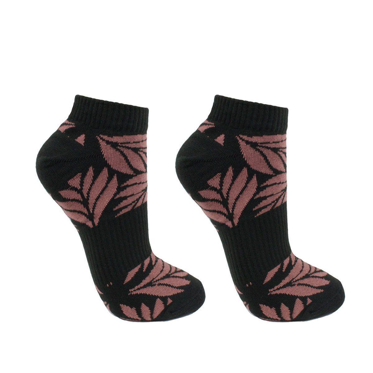 2 Pares Calcetin Bamboo + Coolmax Negro Hojas-0