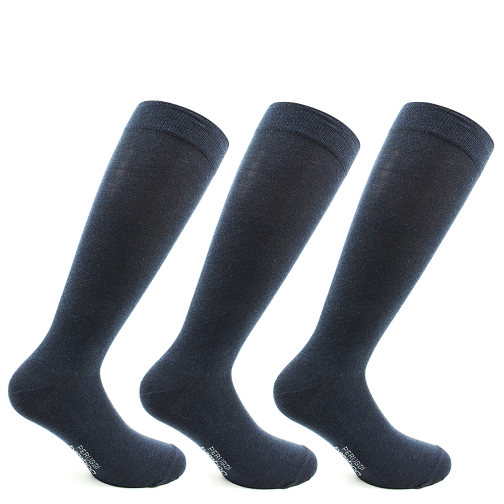 3 Pares Calcetin Bamboo Liso Largo 3/4 Azul-0