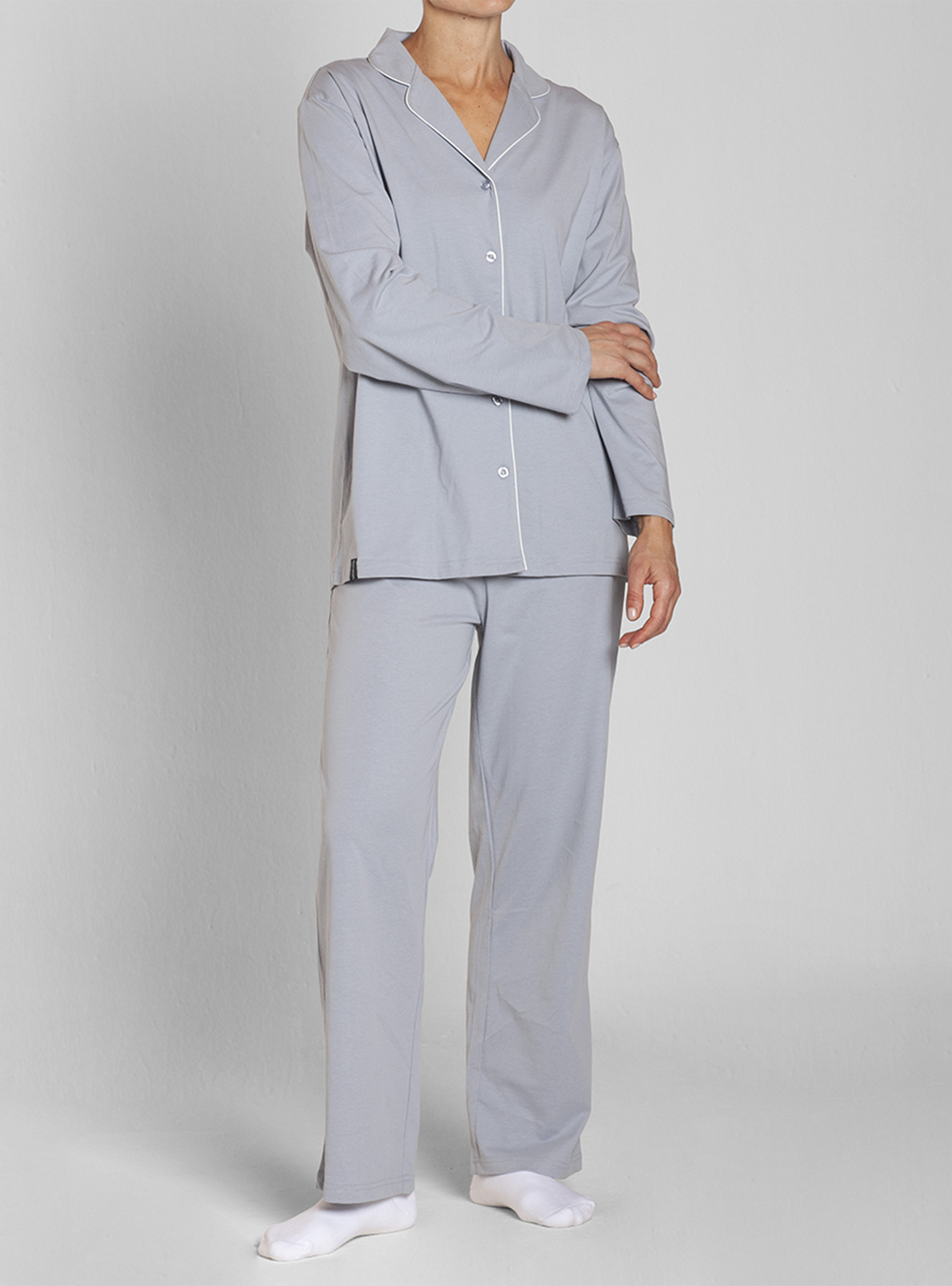 Pijama Algodón Abotonado Pantalón Liso Mujer Monarch-1