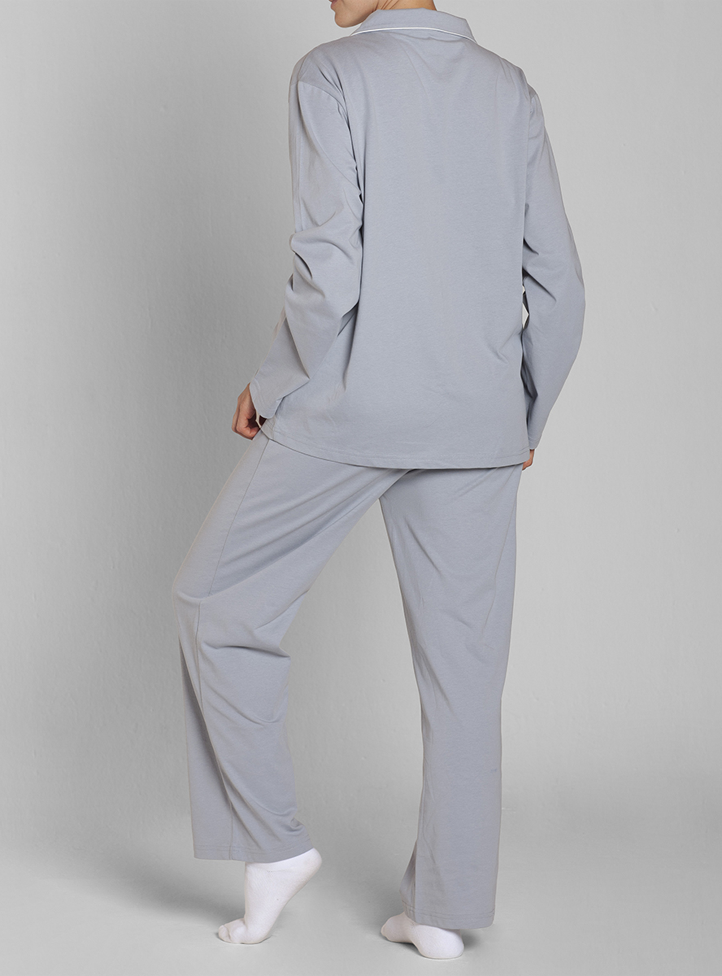 Pijama Algodón Abotonado Pantalón Liso Mujer Monarch-2