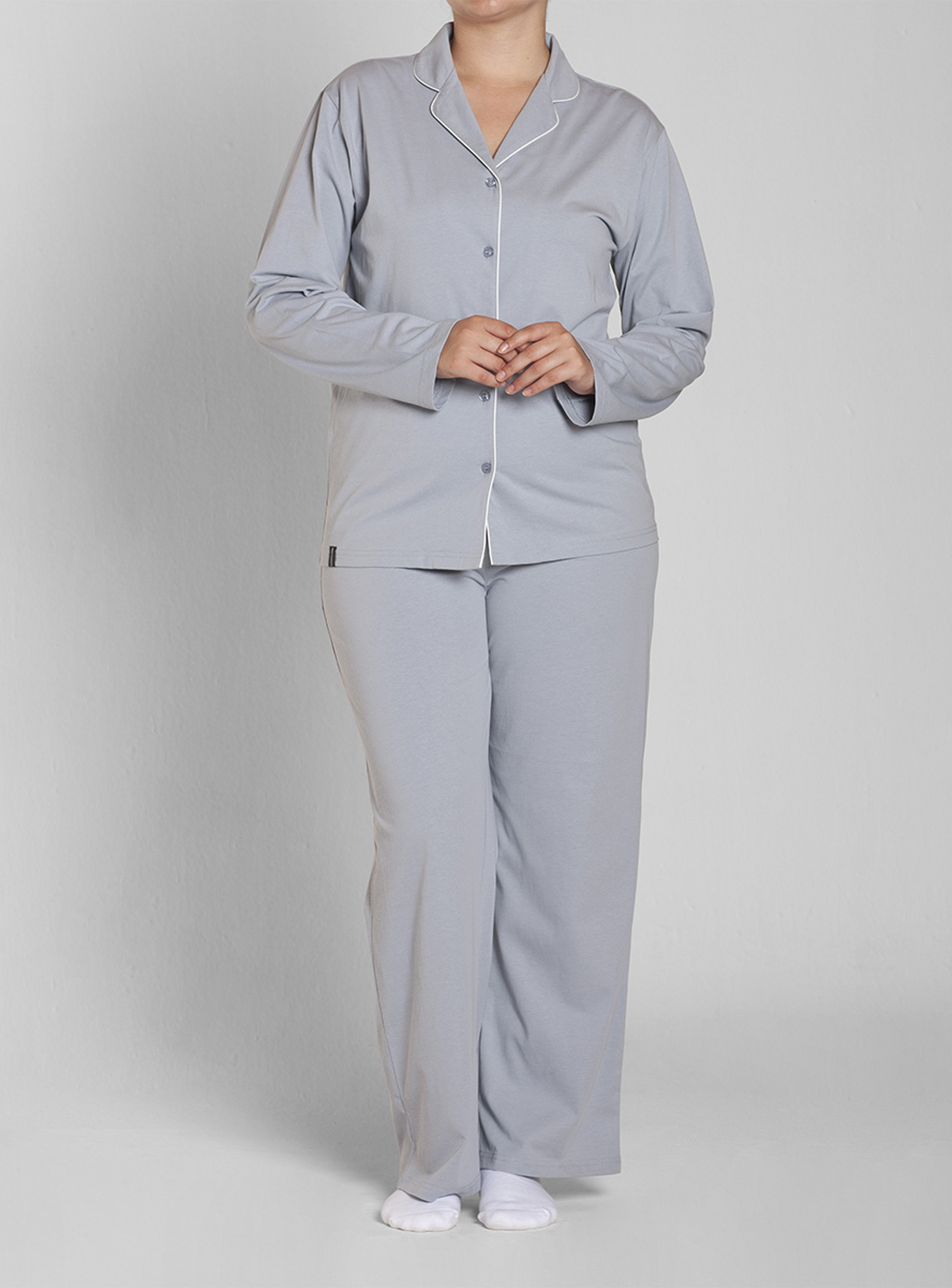 Pijama Algodón Abotonado Pantalón Liso Mujer Monarch-3