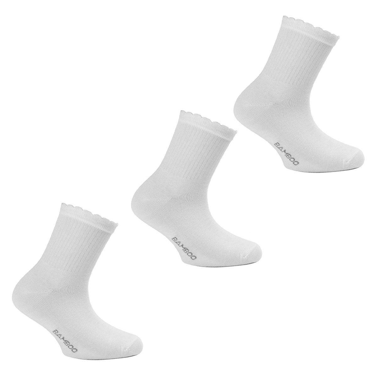 3 Pares Calcetin Bamboo Niña 3/4 Liso Blanco-0