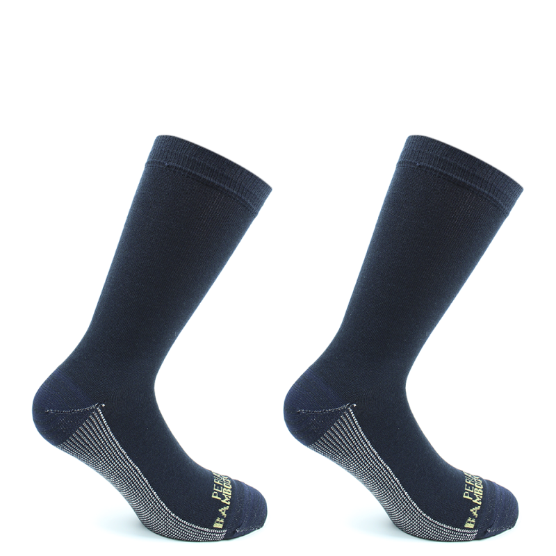 2 Pares Calcetin Cobre + Bamboo Liso Largo Americano Azul Oscuro-0