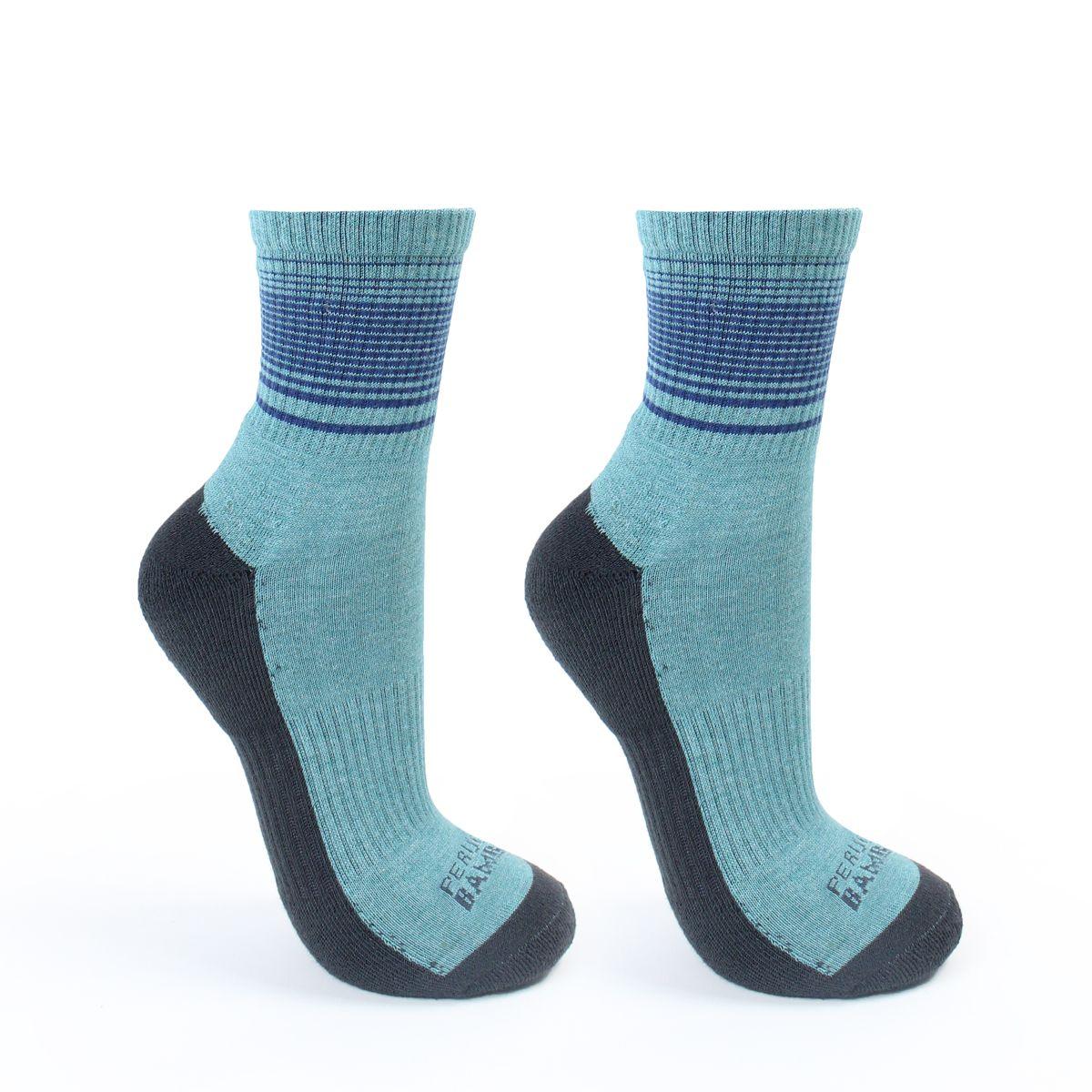 2 Pares Calcetin Bamboo + Coolmax Lineas Largo 2/4 Azul Petroleo-0