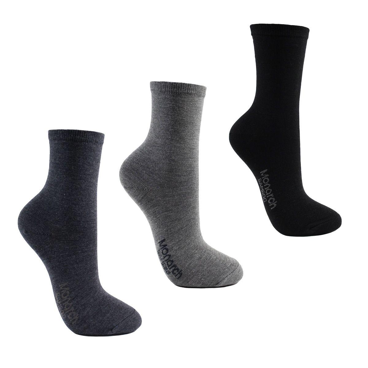 3 Pares Calcetín Bamboo Liso Largo 3/4 Gris-0