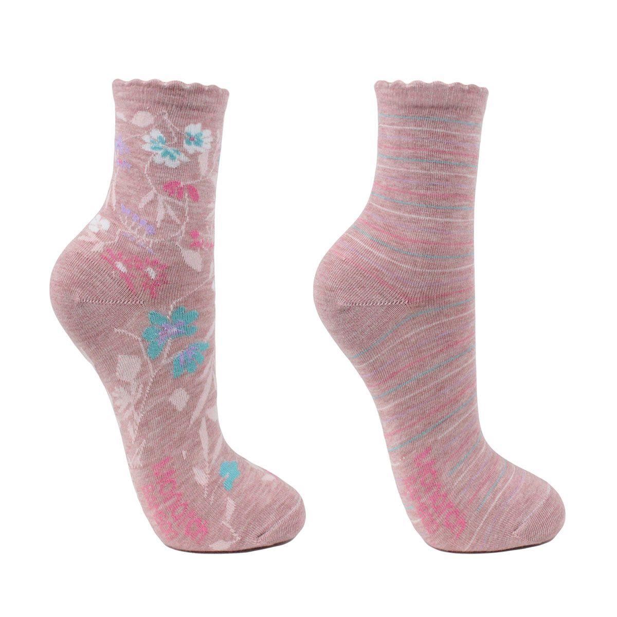 Bi-Pack Calcetin Bamboo Flores Multicolor Malva Melange-0