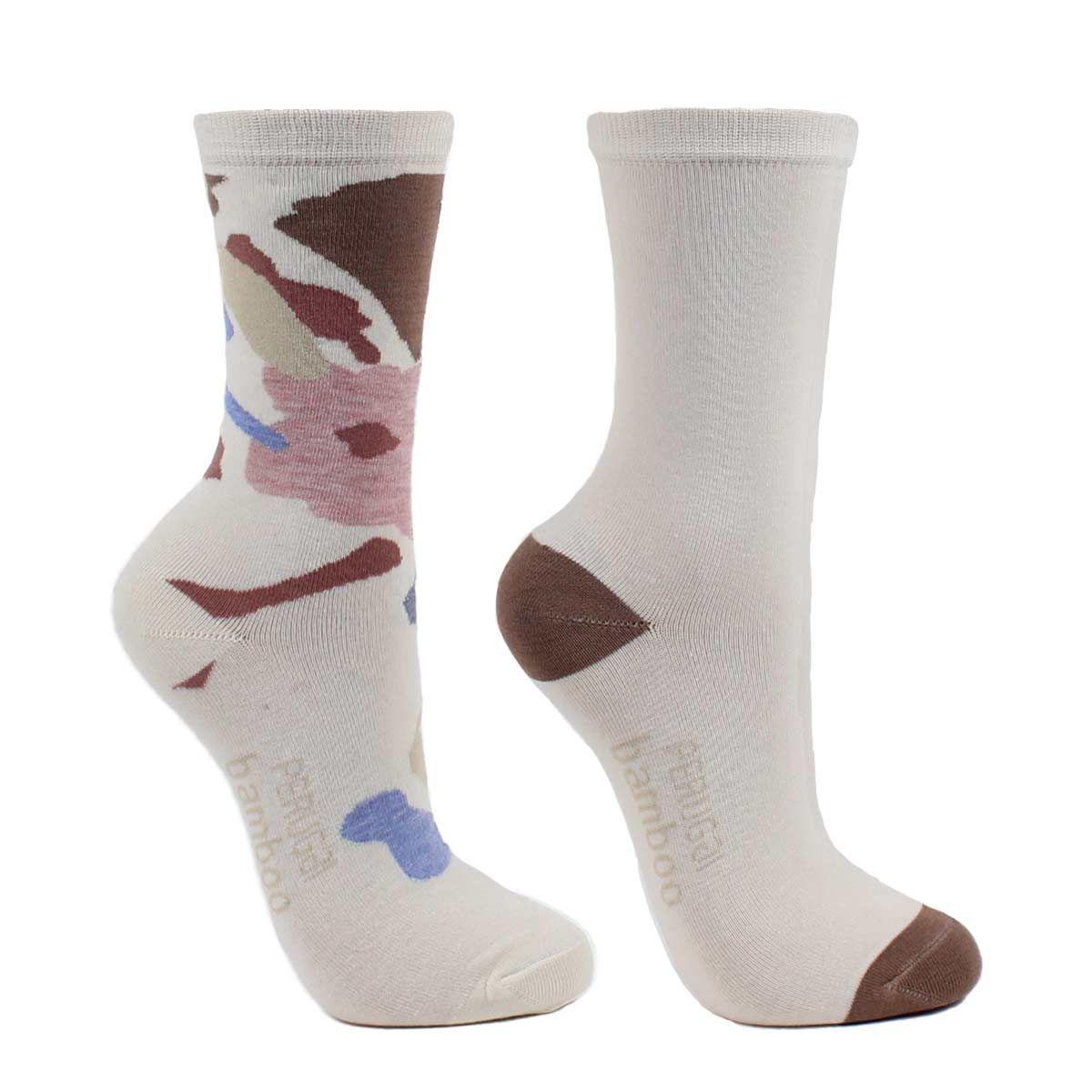 2 Pares Calcetín Bamboo Flores Paint Largo 3/4 Blanco Invierno-0