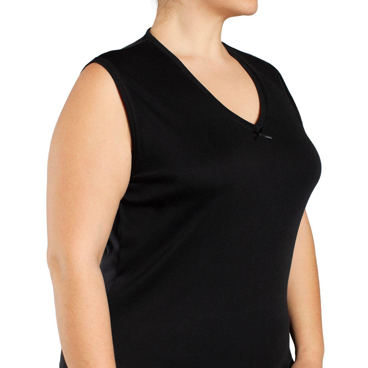 Camiseta Mujer Sin Mangas Cuello "V" Algodón Negro-0