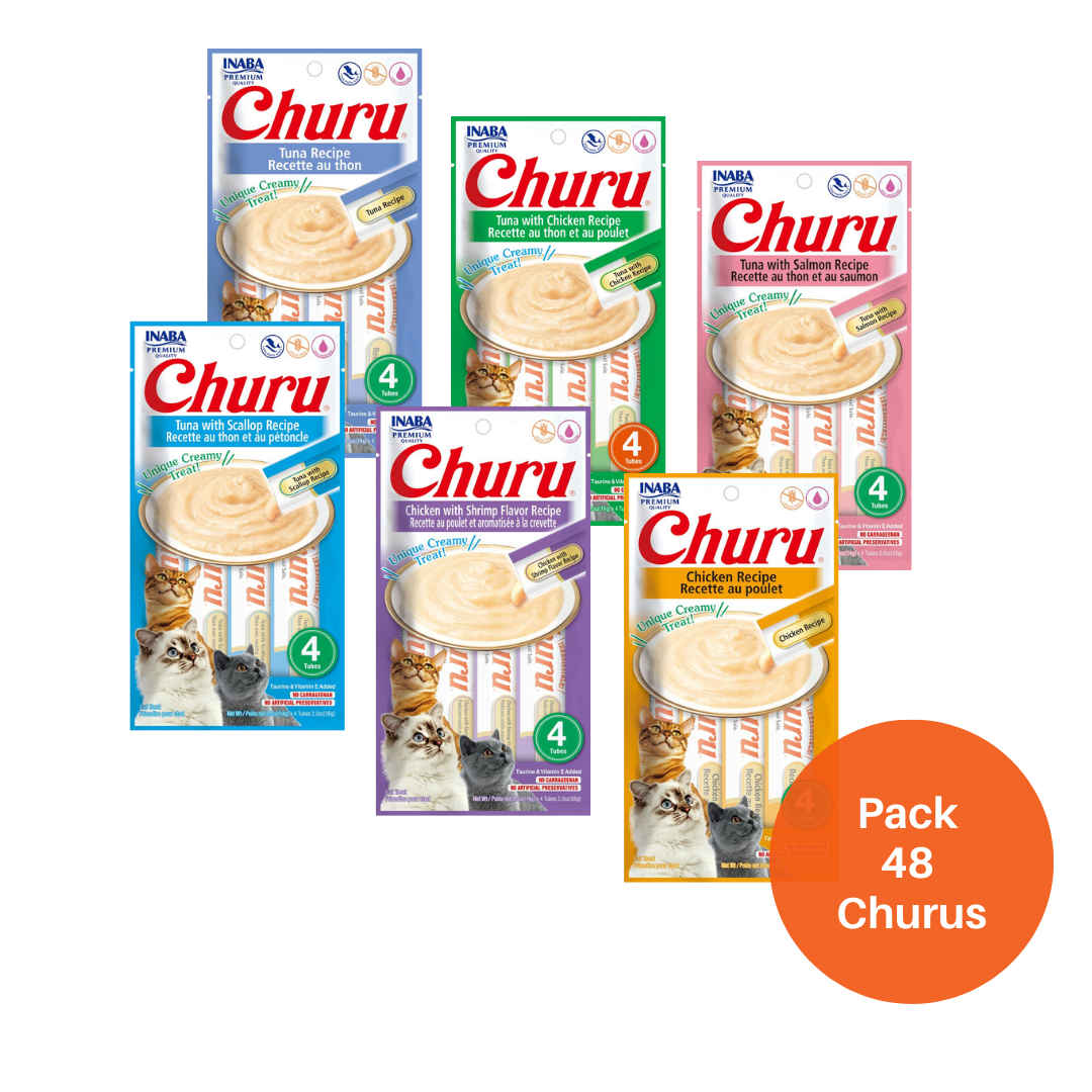 Churu Gatos - Pack De 48 - Variedades Clásicas + Atún Pollo-0