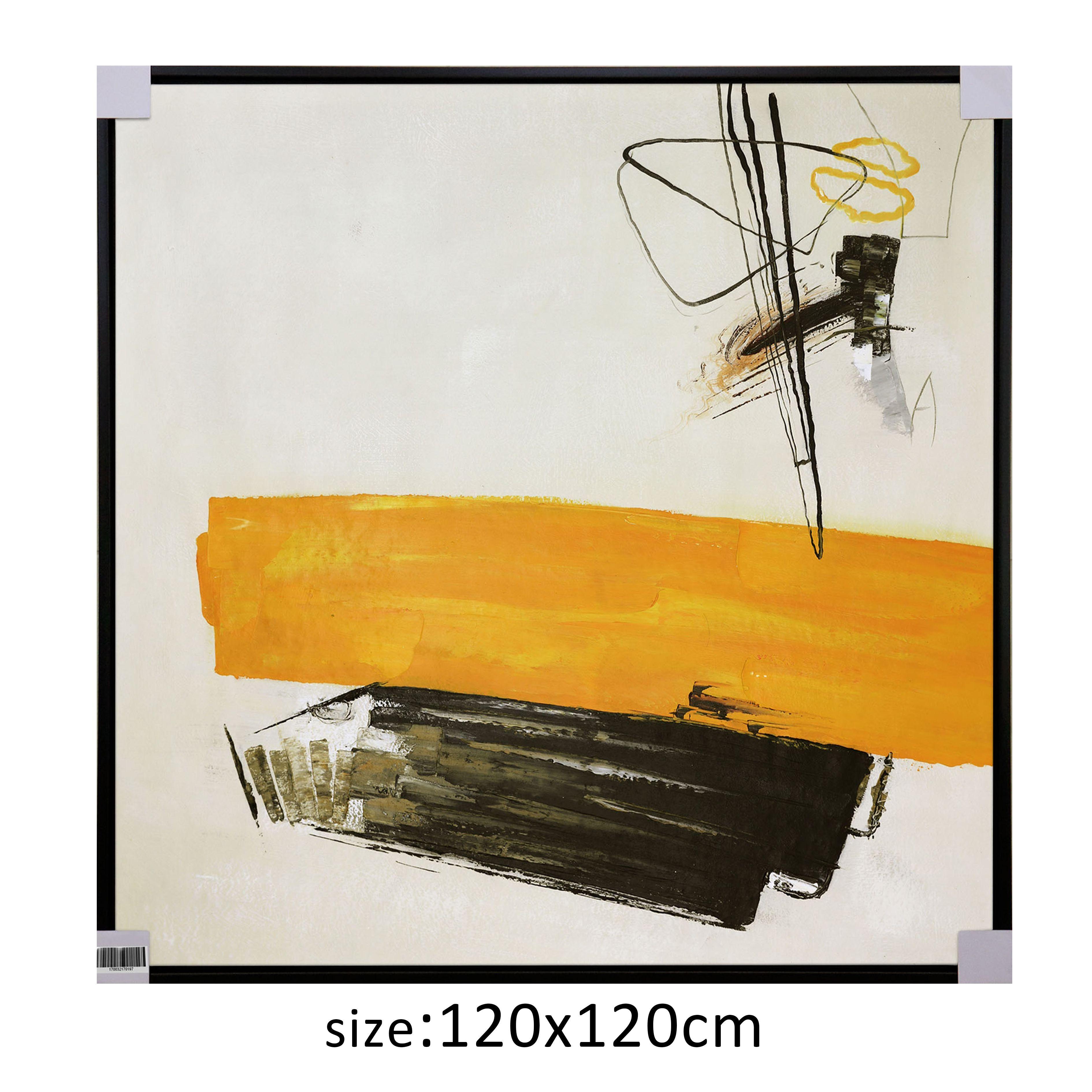 CUADRO EN OLEO UKHOME ABSTRACTO EN AMARILLO Y NEGRO 120X120 CM-4