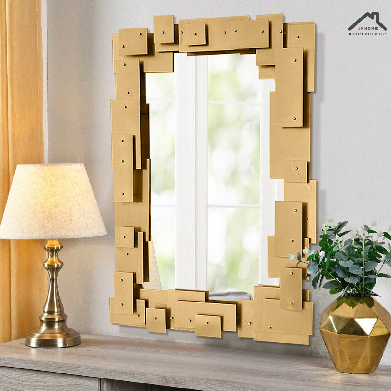 ESPEJO BORDE CUADRADITOS 3D DORADOS | UKHOME-2