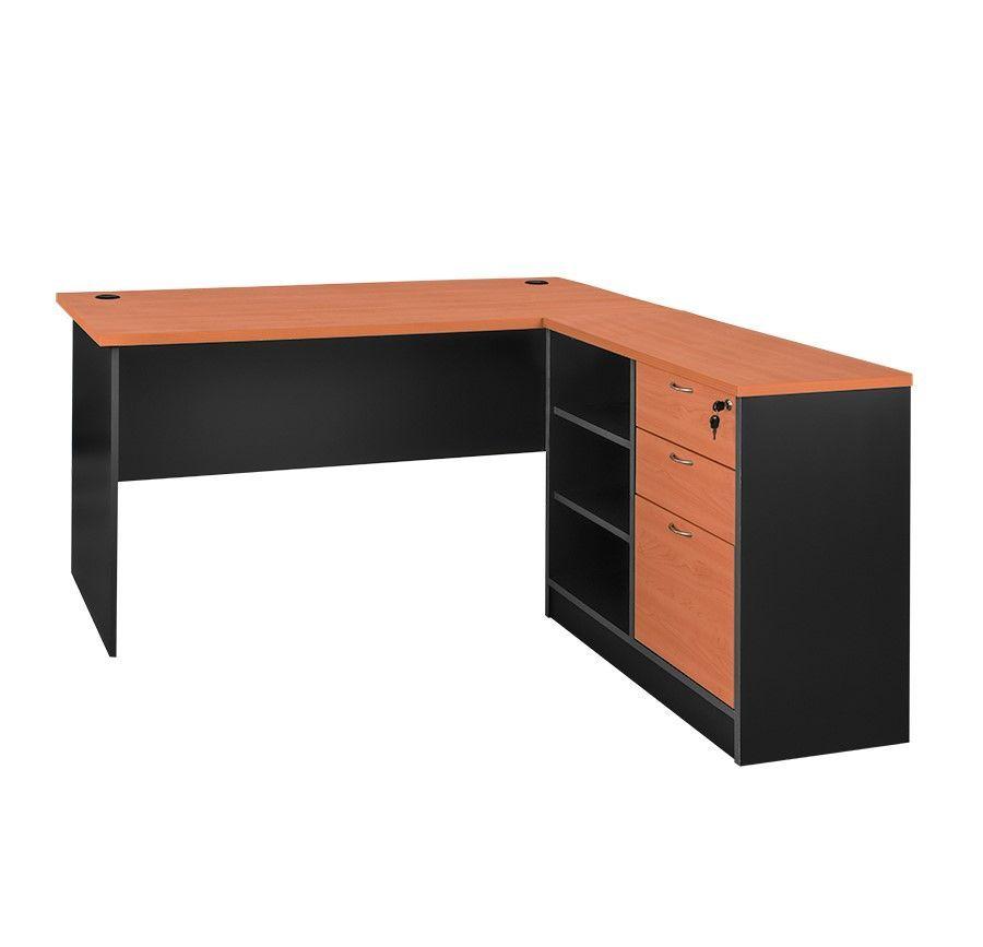 Escritorio 150 X 150 cm. con Cajonera Kardex Ampliada. Color Alerce y Grafito-0