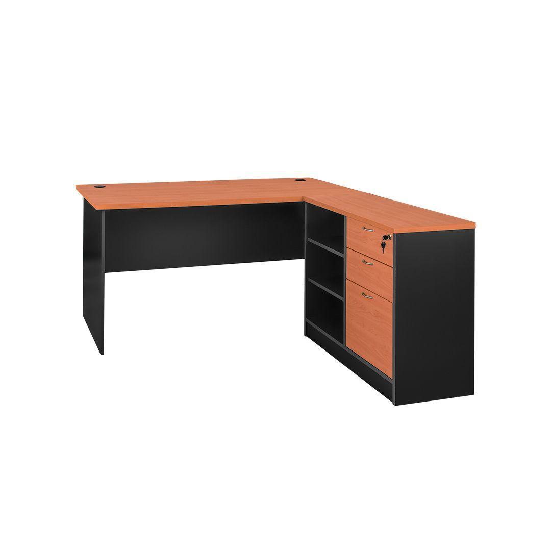 Escritorio 150 X 150 cm. con Cajonera Kardex Ampliada. Color Alerce y Grafito-1