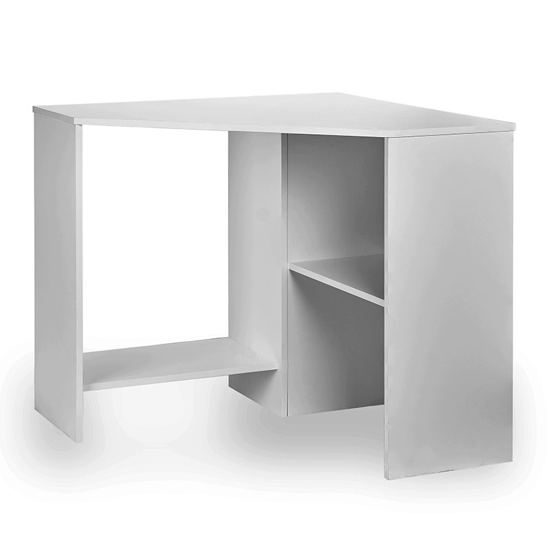Escritorio Esquinero 80 X 80 cm. Estructura en Melamina Con Repisas. Color Blanco-2