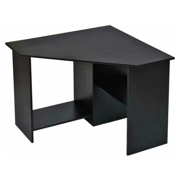 Escritorio Esquinero 80 X 80 cm. Estructura en Melamina Con Repisas. Color Negro-0