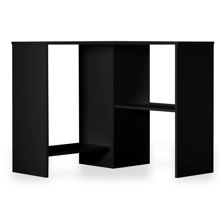 Escritorio Esquinero 80 X 80 cm. Estructura en Melamina Con Repisas. Color Negro-1