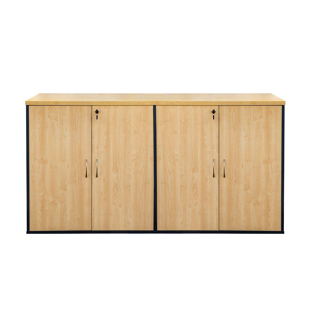 Dos Estantes Modulares Laminado Compacto con Puertas y Llaves. Color Maple y Grafito-0