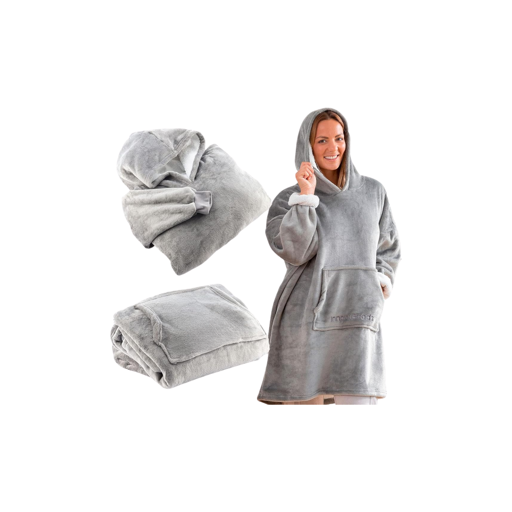 Maxi Poleron Sherpa Bata Manta Capucha. Frazada Invierno-2